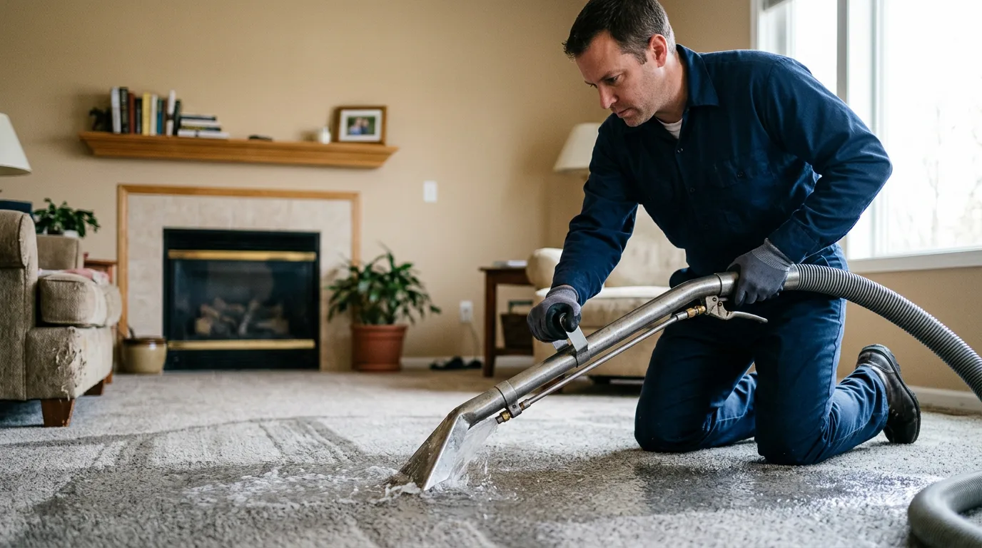 Water damage restoration technician working near Kensett, IA